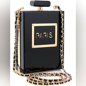 Beautiful Black & Gold Paris Perfume Bottle Purse
